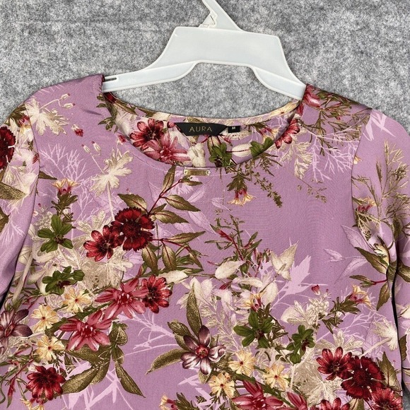 Aura Floral Tunic Top Women's Size M Semi Sheer Lilac Angel Sleeve Office Casual - Picture 3 of 8